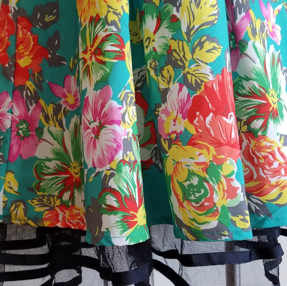Aqua floral & ruffles spring/summer retro dress 👗 - Picture 4 of 8